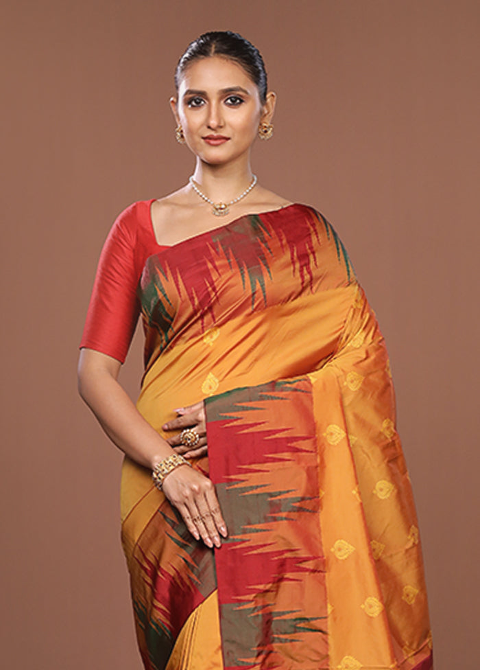 Rust Kanjivaram Silk Saree With Blouse Piece