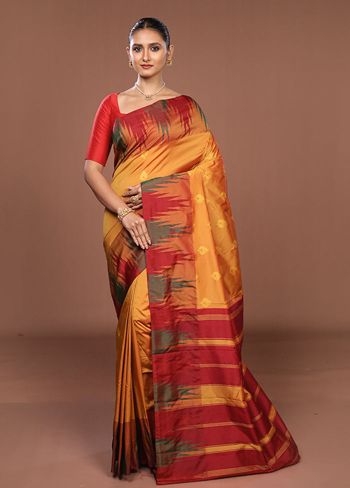 Rust Kanjivaram Silk Saree With Blouse Piece