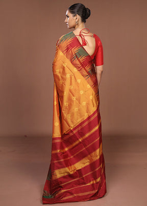 Rust Kanjivaram Silk Saree With Blouse Piece