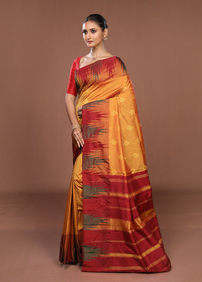 Rust Kanjivaram Silk Saree With Blouse Piece
