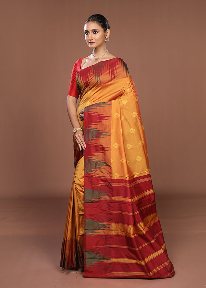 Rust Kanjivaram Silk Saree With Blouse Piece