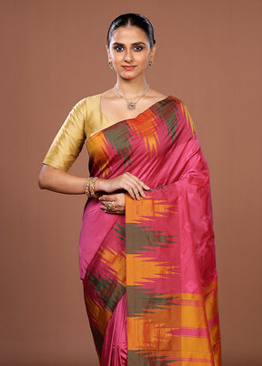 Pink Kanjivaram Silk Saree With Blouse Piece