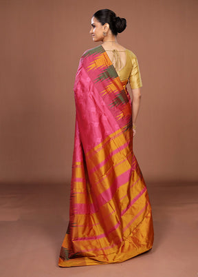 Pink Kanjivaram Silk Saree With Blouse Piece
