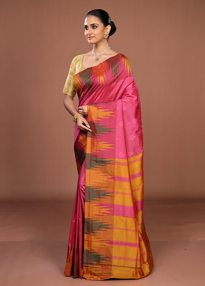 Pink Kanjivaram Silk Saree With Blouse Piece