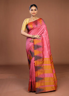 Pink Kanjivaram Silk Saree With Blouse Piece