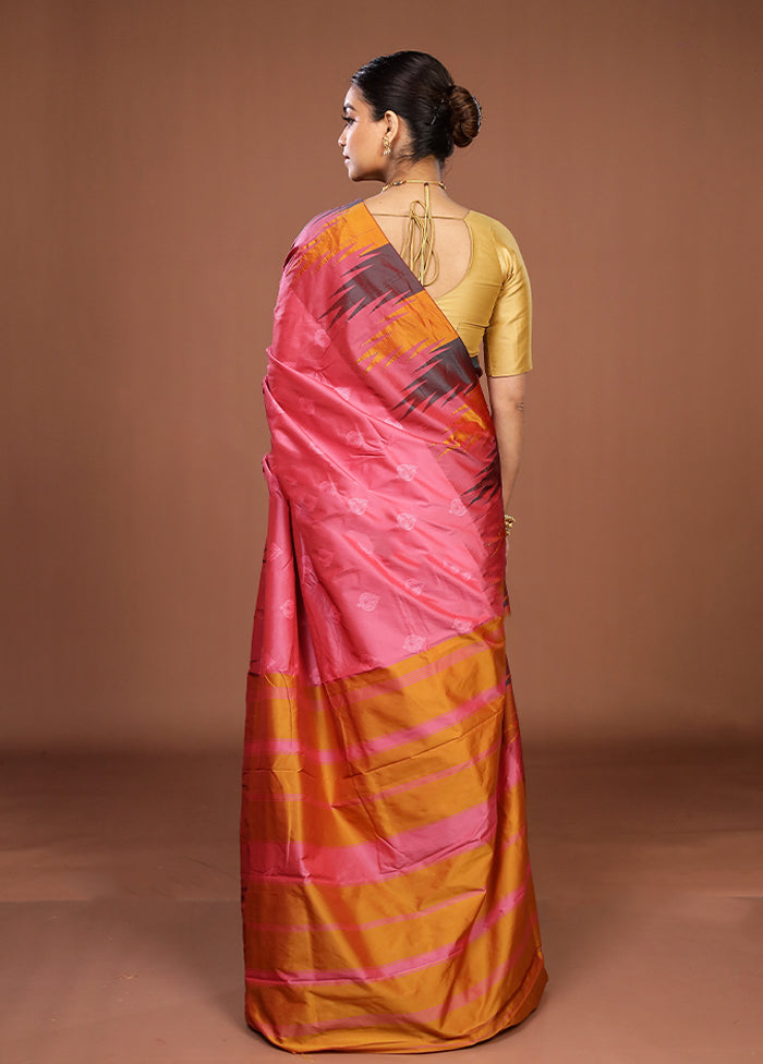 Pink Kanjivaram Silk Saree With Blouse Piece