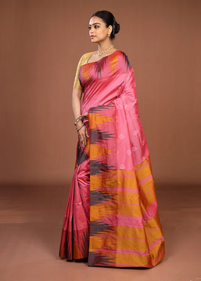 Pink Kanjivaram Silk Saree With Blouse Piece