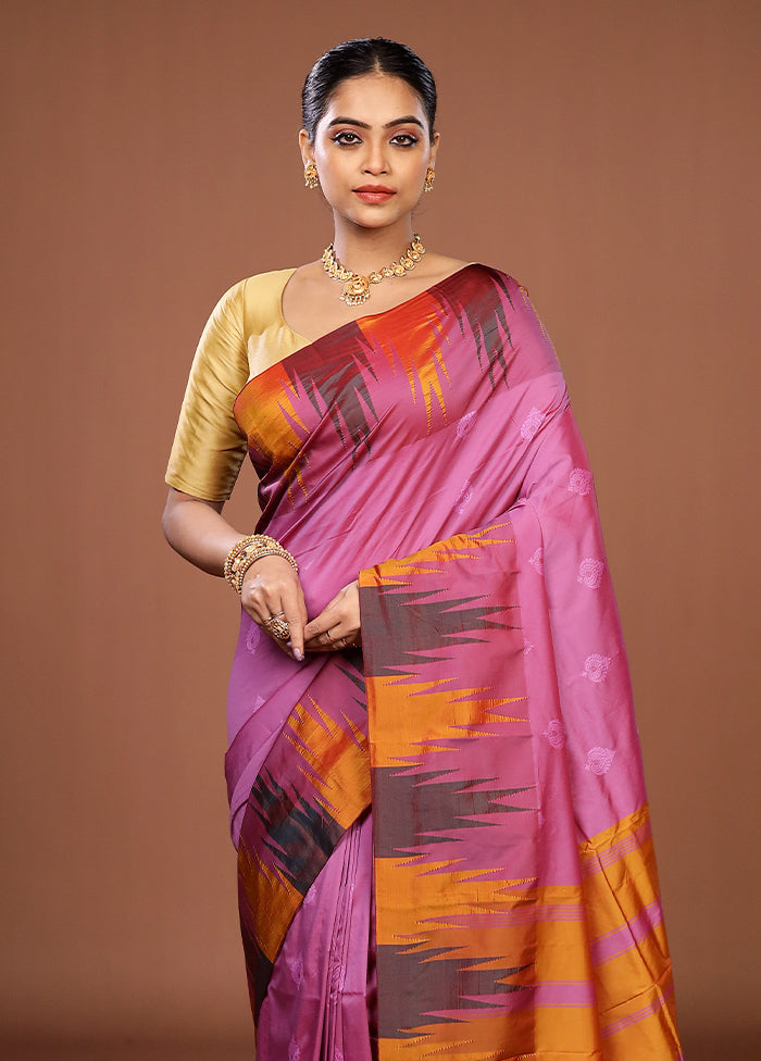 Purple Kanjivaram Silk Saree With Blouse Piece