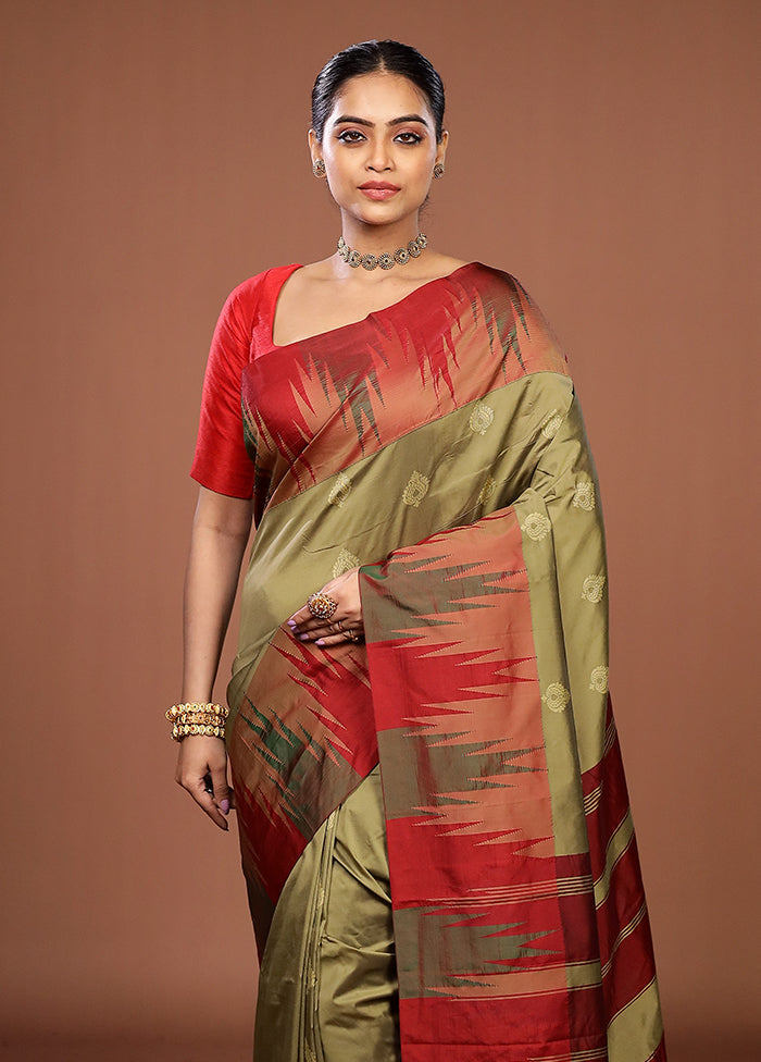 Grey Kanjivaram Silk Saree With Blouse Piece