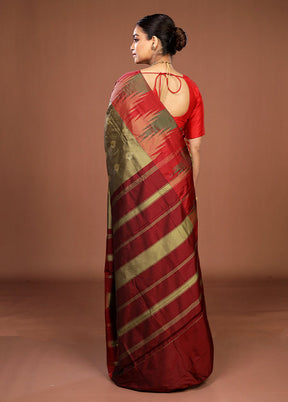 Grey Kanjivaram Silk Saree With Blouse Piece
