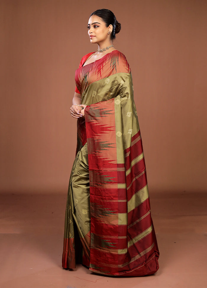 Grey Kanjivaram Silk Saree With Blouse Piece