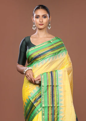 Yellow Kanjivaram Silk Saree With Blouse Piece