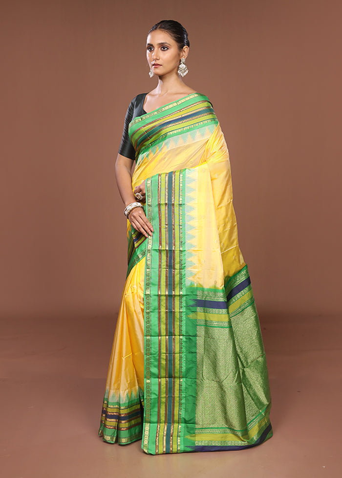 Yellow Kanjivaram Silk Saree With Blouse Piece