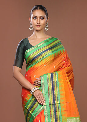 Orange Kanjivaram Silk Saree With Blouse Piece