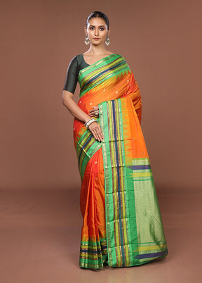 Orange Kanjivaram Silk Saree With Blouse Piece