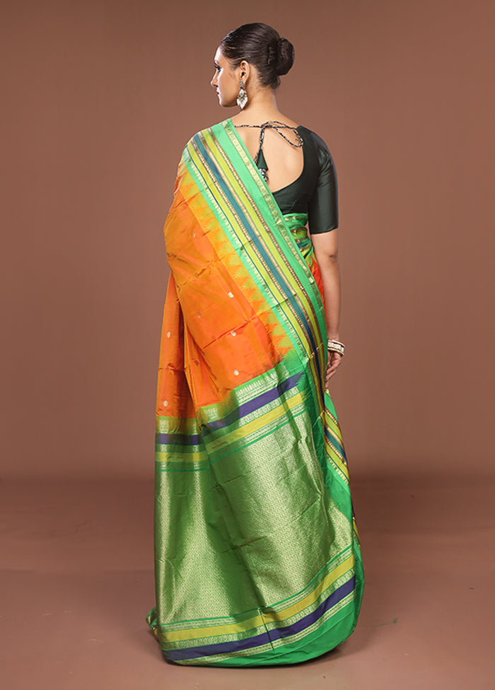 Orange Kanjivaram Silk Saree With Blouse Piece