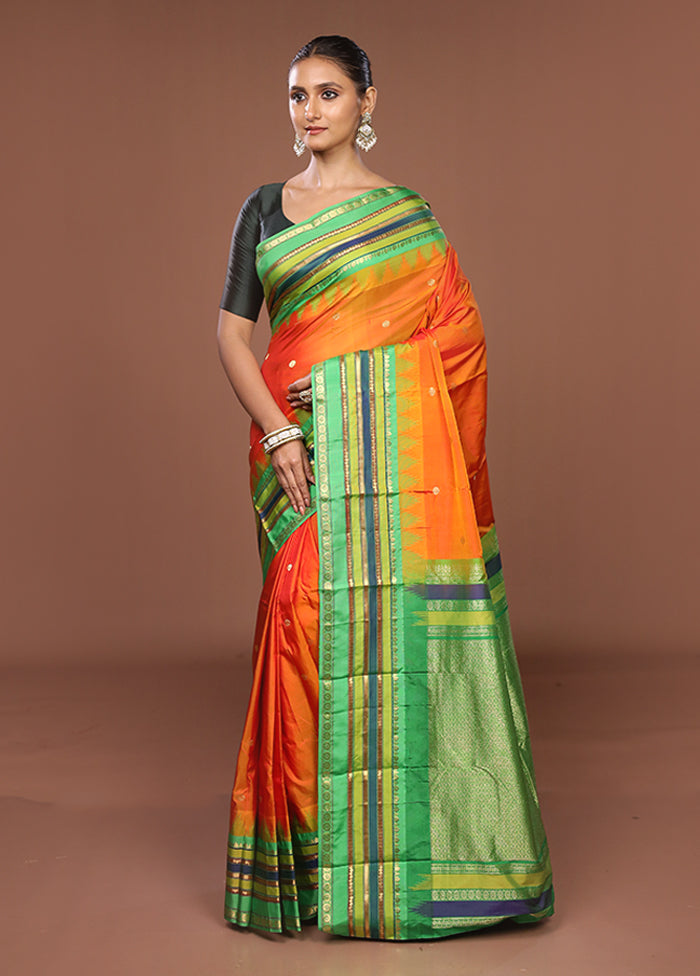 Orange Kanjivaram Silk Saree With Blouse Piece