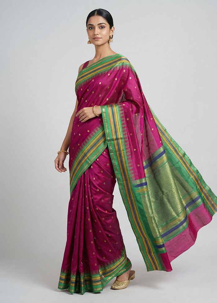 Pink Kanjivaram Silk Saree With Blouse Piece