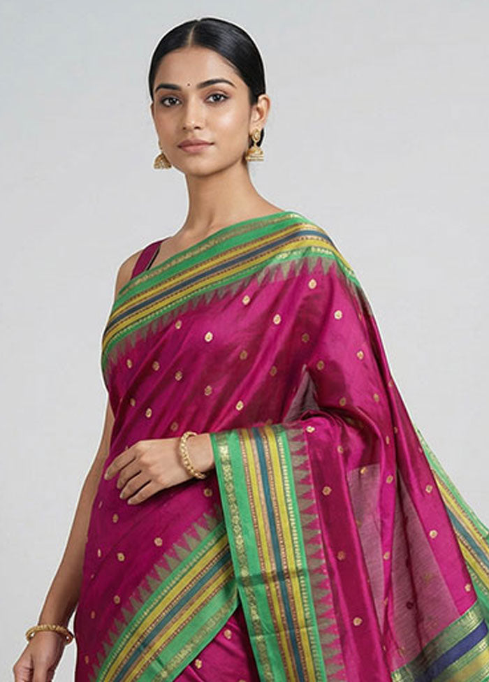 Pink Kanjivaram Silk Saree With Blouse Piece