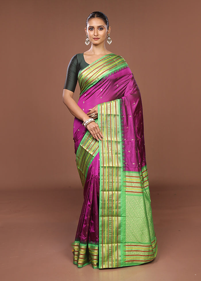 Purple Kanjivaram Silk Saree With Blouse Piece