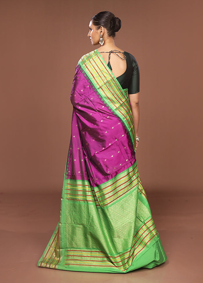 Purple Kanjivaram Silk Saree With Blouse Piece