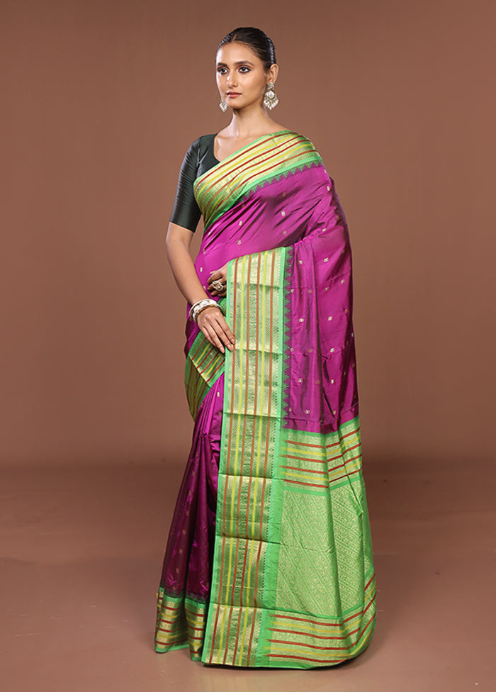 Purple Kanjivaram Silk Saree With Blouse Piece