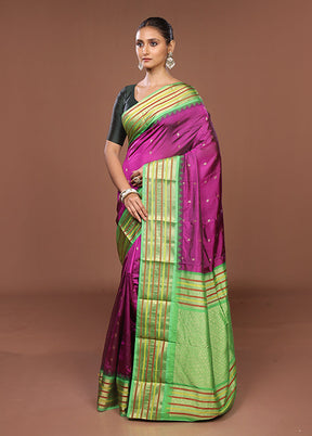 Purple Kanjivaram Silk Saree With Blouse Piece