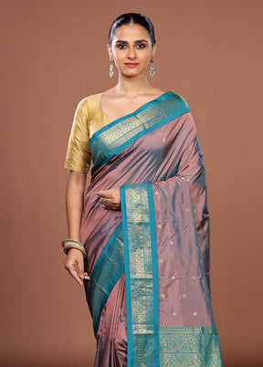 Purple Kanjivaram Silk Saree With Blouse Piece