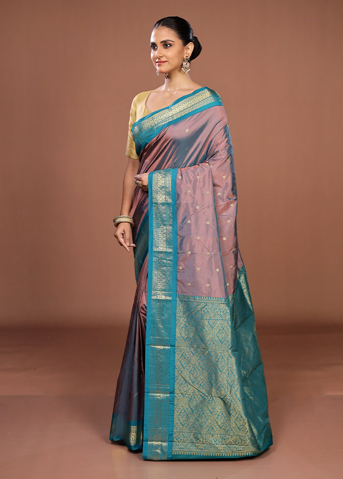 Purple Kanjivaram Silk Saree With Blouse Piece