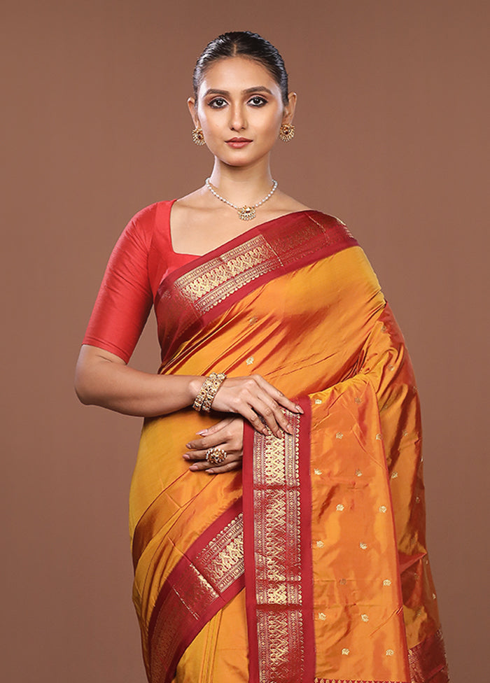 Yellow Kanjivaram Silk Saree With Blouse Piece
