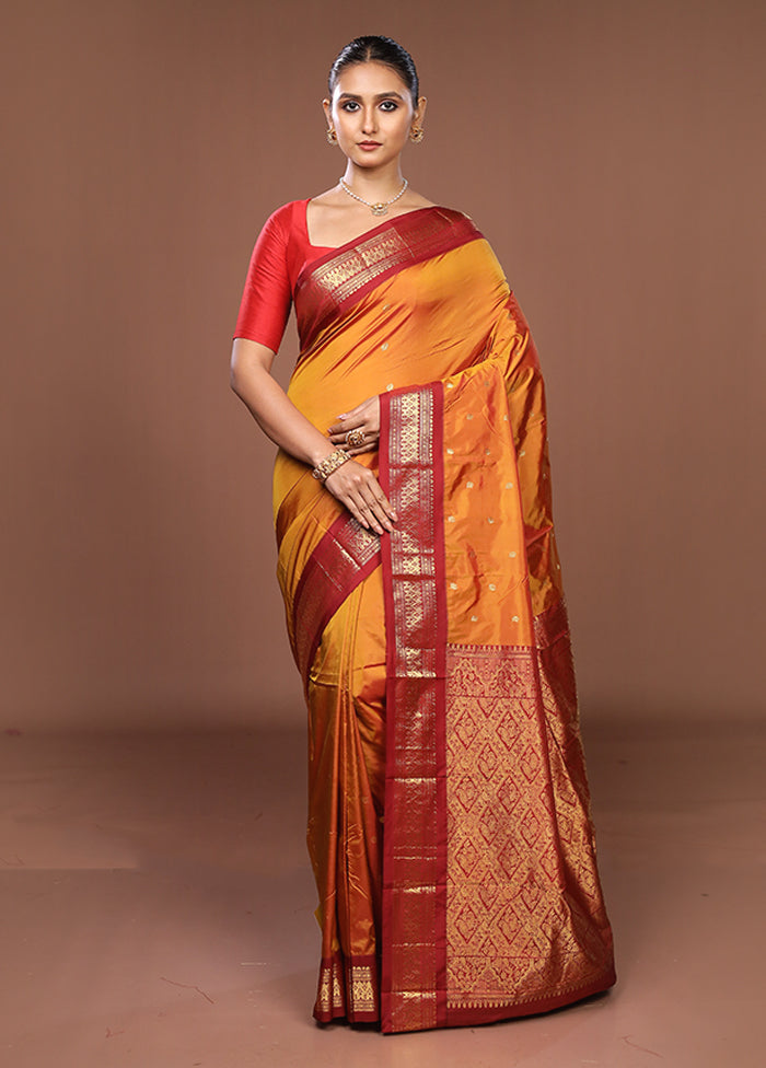 Yellow Kanjivaram Silk Saree With Blouse Piece
