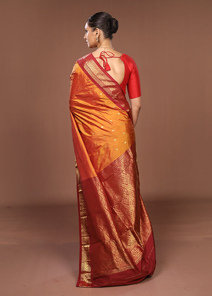 Yellow Kanjivaram Silk Saree With Blouse Piece