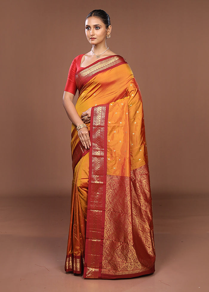 Yellow Kanjivaram Silk Saree With Blouse Piece
