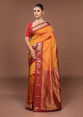 Yellow Kanjivaram Silk Saree With Blouse Piece