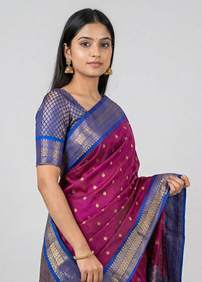 Pink Kanjivaram Silk Saree With Blouse Piece