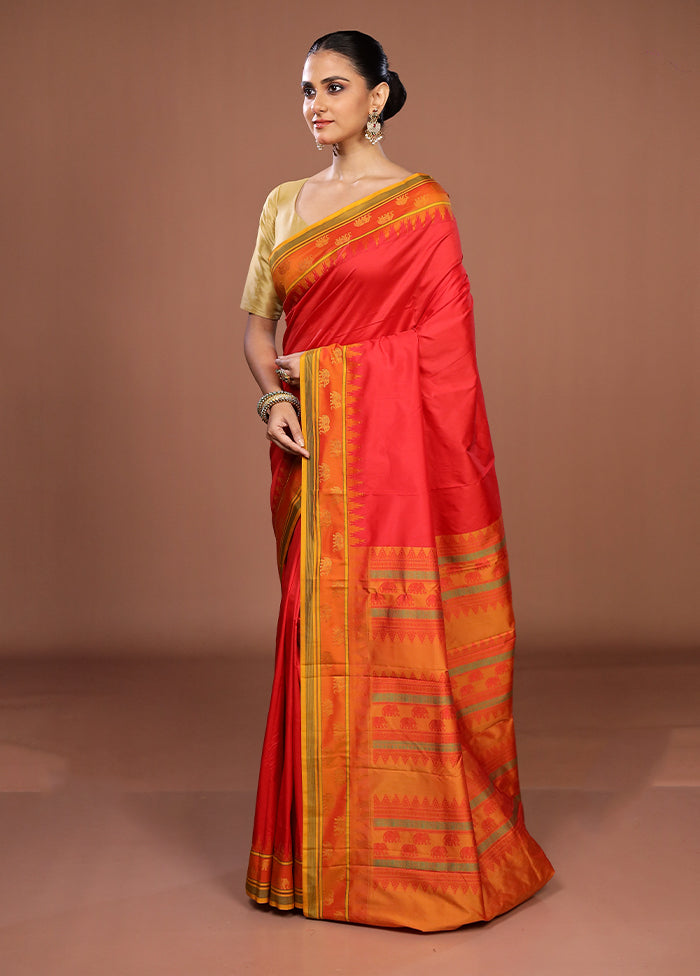 Pink Kanjivaram Silk Saree With Blouse Piece