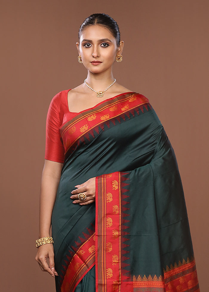 Green Kanjivaram Silk Saree With Blouse Piece
