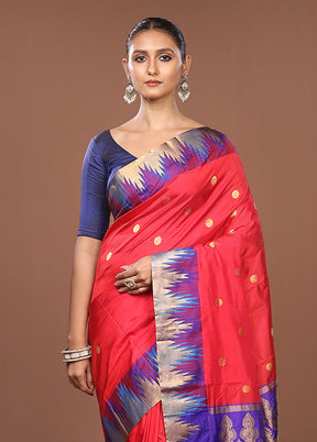 Red Handloom Kanjivaram Pure Silk Saree With Blouse Piece