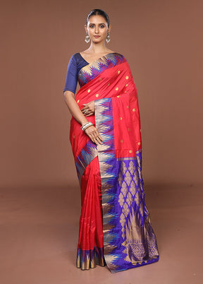 Red Handloom Kanjivaram Pure Silk Saree With Blouse Piece