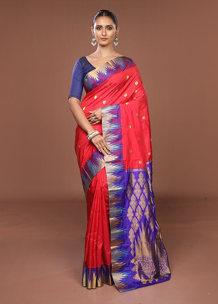 Red Handloom Kanjivaram Pure Silk Saree With Blouse Piece