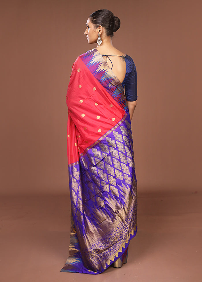 Red Handloom Kanjivaram Pure Silk Saree With Blouse Piece