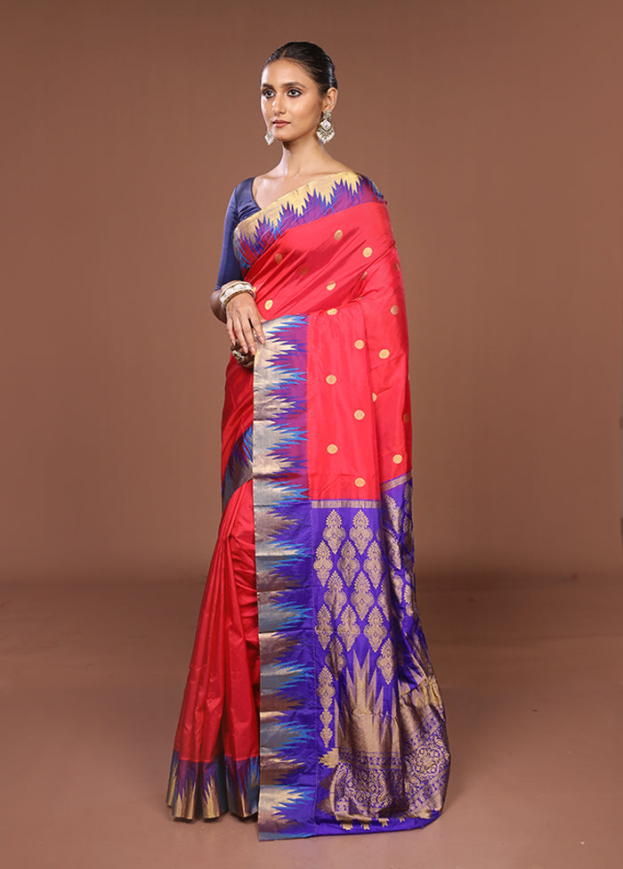 Red Handloom Kanjivaram Pure Silk Saree With Blouse Piece