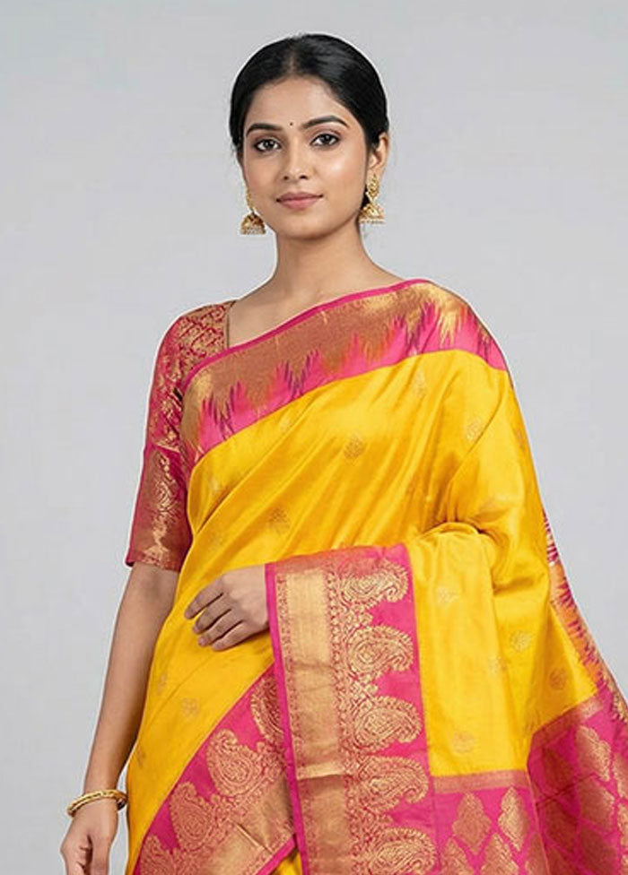 Blue Handloom Kanjivaram Pure Silk Saree With Blouse Piece