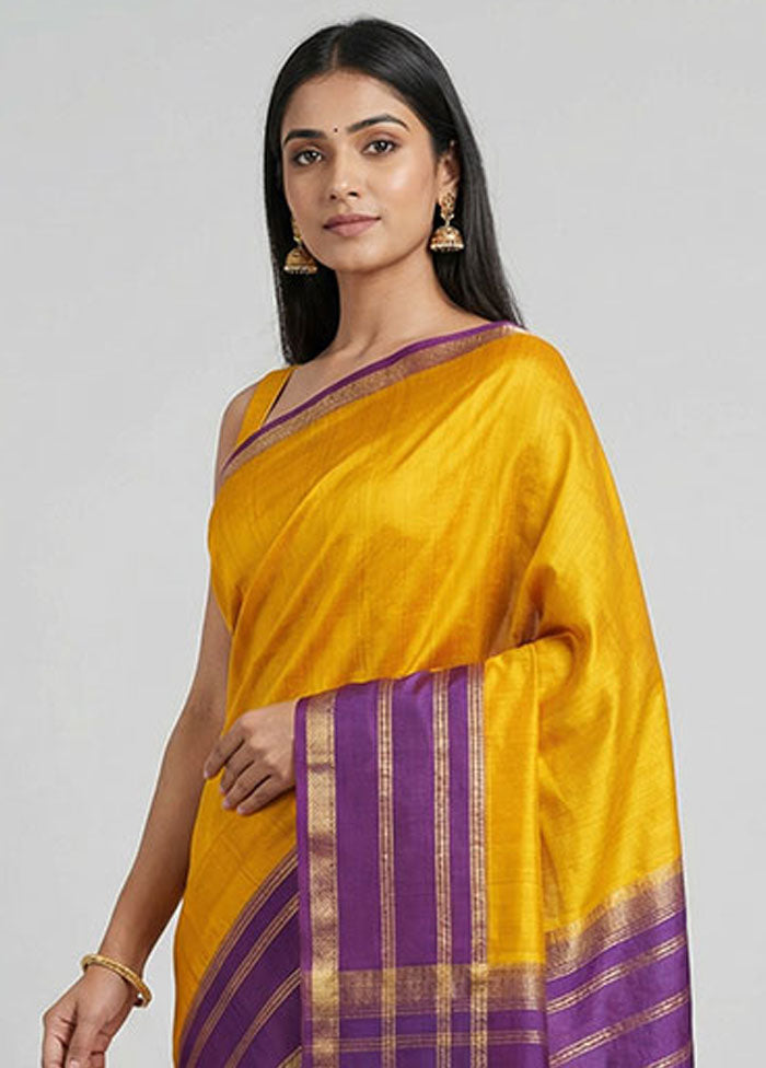 Yellow Handloom Kanjivaram Pure Silk Saree With Blouse Piece