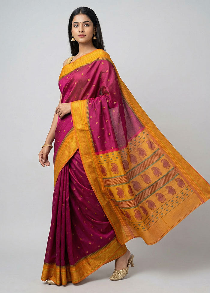 Purple Kanjivaram Silk Saree With Blouse Piece