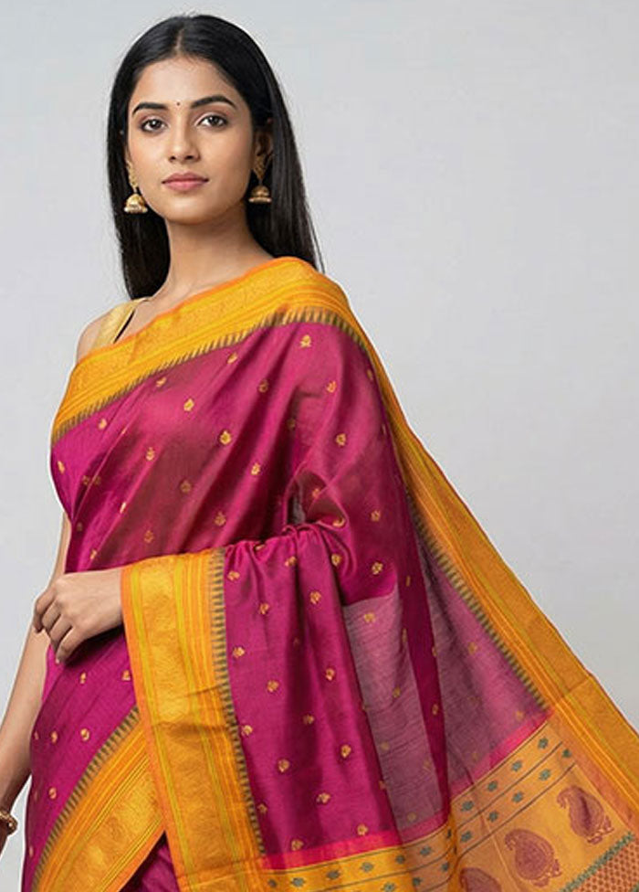 Purple Kanjivaram Silk Saree With Blouse Piece