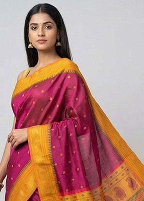 Purple Kanjivaram Silk Saree With Blouse Piece