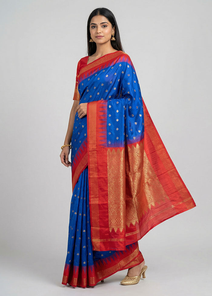 Blue Kanjivaram Silk Saree With Blouse Piece