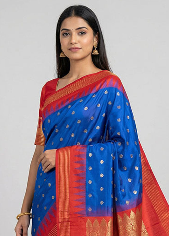 Blue Kanjivaram Silk Saree With Blouse Piece