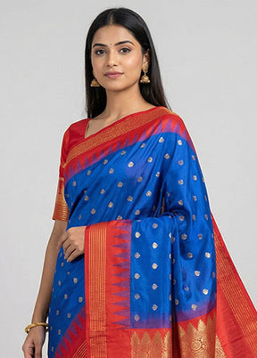 Blue Kanjivaram Silk Saree With Blouse Piece